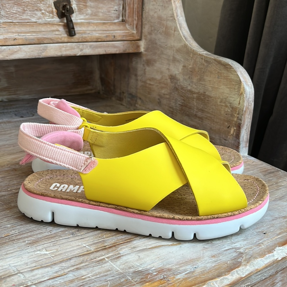 💛 Camper Twins Oruga Flat Sandals Yellow / Pink Size 37 Cork Sole